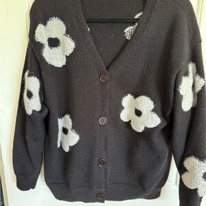 Floral Black Cardigan Sweater